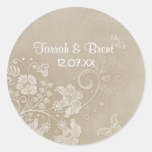 Floral Lace Butterfly Wedding Runder Aufkleber