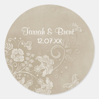 Floral Lace Butterfly Wedding Runder Aufkleber