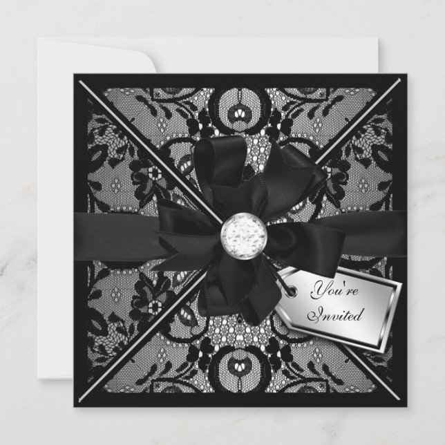 Floral Lace Einladung mit Diamond Bow (Vorderseite)