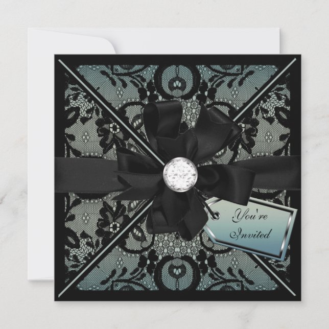 Floral Lace Einladung mit Diamond Bow (Vorderseite)