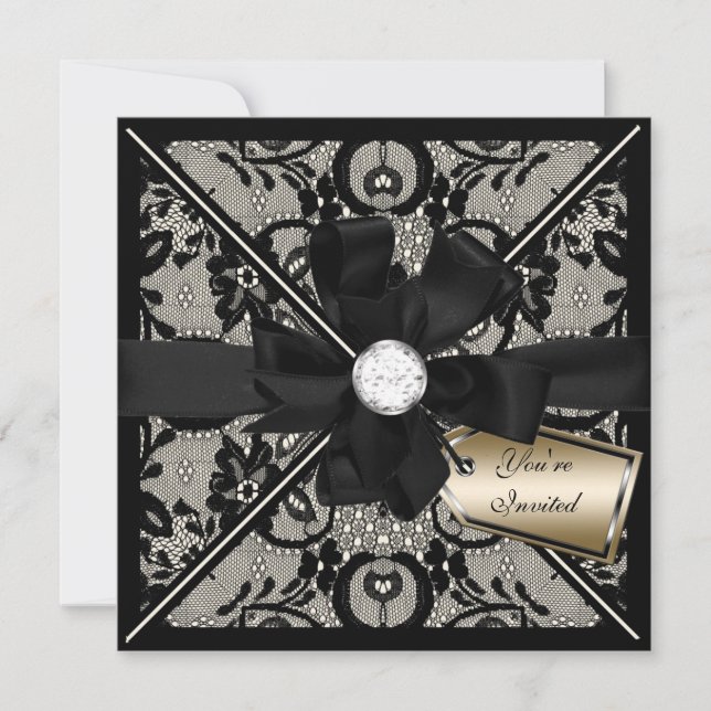 Floral Lace Einladung mit Diamond Bow (Vorderseite)