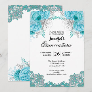 Floral Lace Quinceanera Einladung