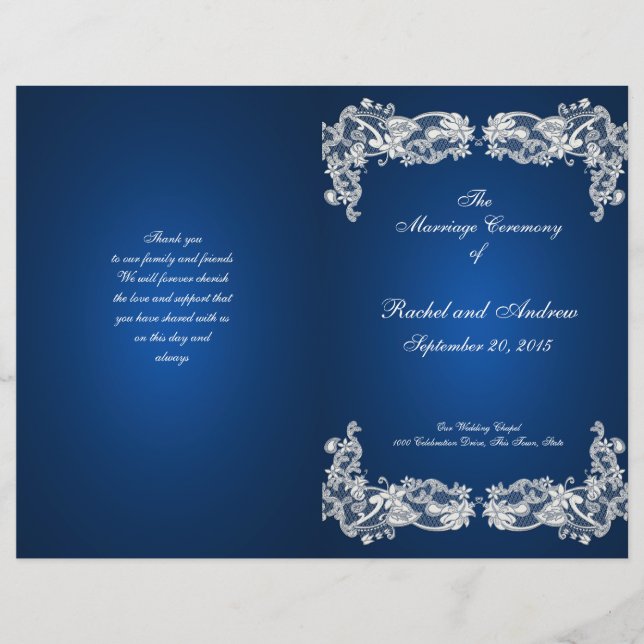 Floral Lace Sapphire Blue Wedding Program (Vorderseite)