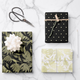 Floral Lace Textured Golden Black Geschenkpapier Set