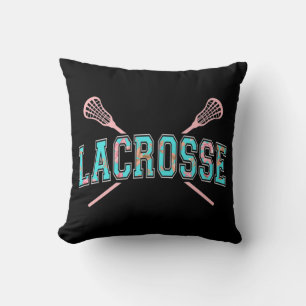 Floral Lacrosse Crossed Sticks LAX Girly Aquamarin Kissen