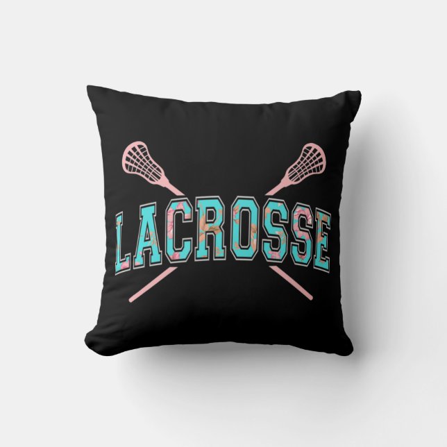 Floral Lacrosse Crossed Sticks LAX Girly Aquamarin Kissen (Vorderseite)