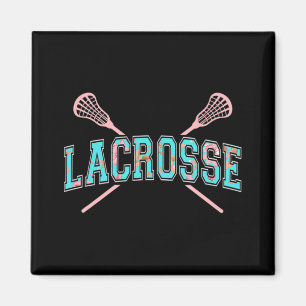 Floral Lacrosse Crossed Sticks LAX Girly Aquamarin Magnet