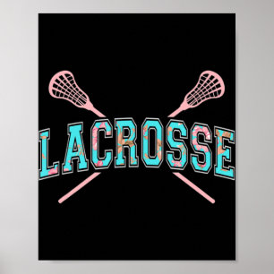 Floral Lacrosse Crossed Sticks LAX Girly Aquamarin Poster