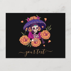 Floral Lady Skeleton Dia de los Muertos Postkarte