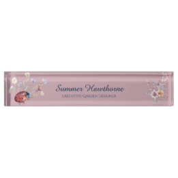 Floral Ladybug Botanische Hütte Mauve Pink Namensplakette