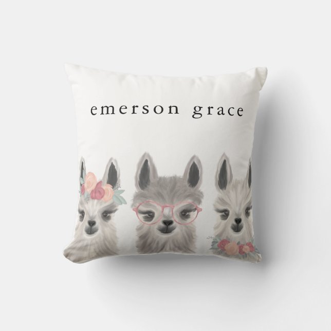 Floral Lama Name Throw Kissen (Vorderseite)