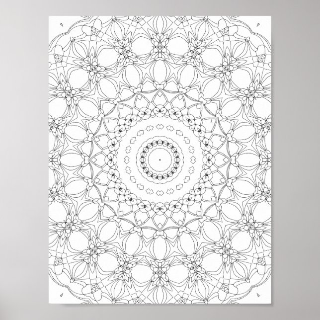 Floral Lattice Kaleidoscope Coloring Page Design Poster (Vorne)