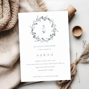 Floral Laurel Wreath Monogram Brautparty Einladung