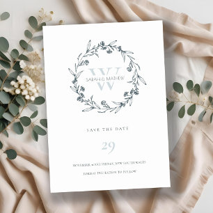Floral Laurel Wreath Monogram Save the Date-Karte Dankeskarte