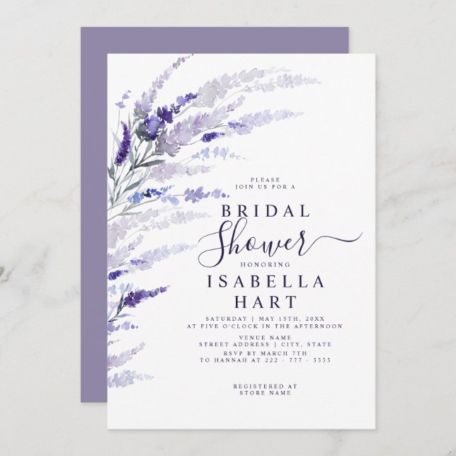 Floral Lavender Botanical Lilac Boho Brautparty Einladung (Vorne/Hinten)