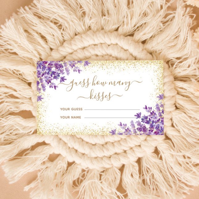 Floral Lavender Gold Rahmen wie viele Kisses Game Begleitkarte (Von Creator hochgeladen)