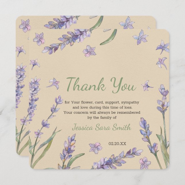 Floral Lavender Greenery Vielen Dank Gedenkkarte Einladung (Vorne/Hinten)