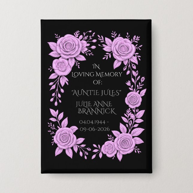 FLORAL LAVENDER. IN LOVING MEMORY KEEPSAKE,  BUTTON (Vorderseite)