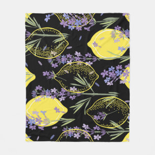 Floral Lavender Lemons Vintag Illustration Fleecedecke