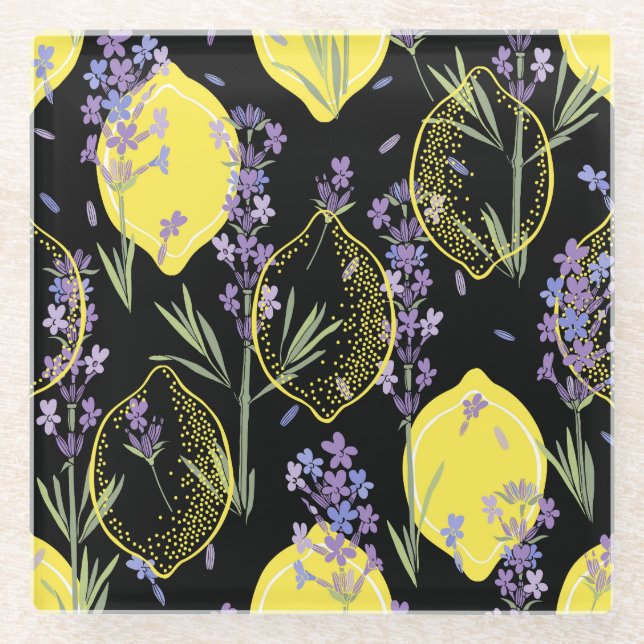 Floral Lavender Lemons Vintag Illustration Glasuntersetzer (Vorderseite)