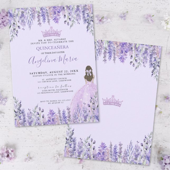 Floral Lavender Lila Quinceanera Einladung (Floral Lavender Purple Quinceanera Invitation)