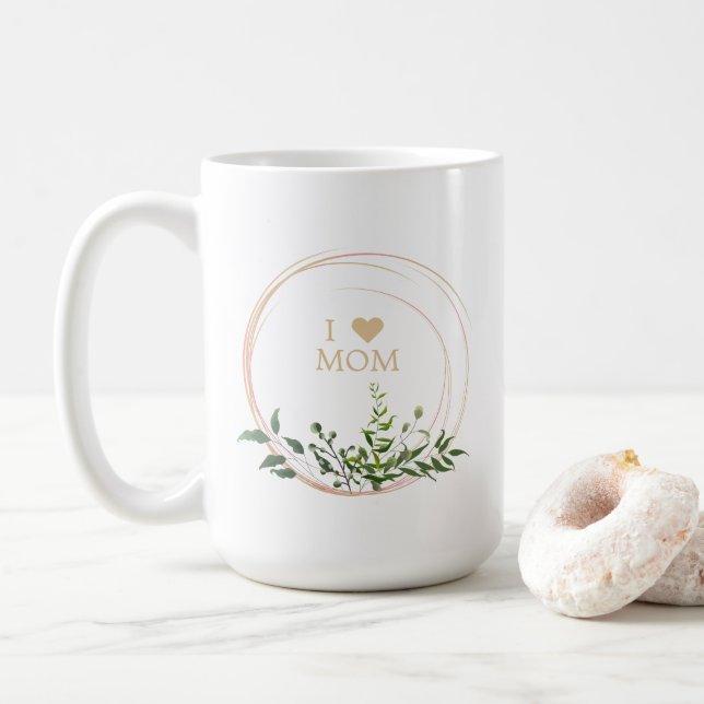 Floral Leaves & Branches in Pink with Quote  Mom Kaffeetasse (Mit Donut)