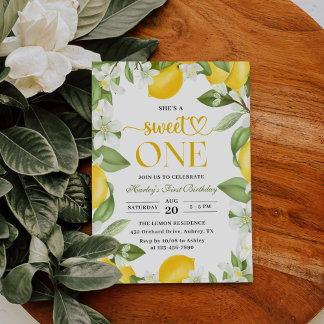 Floral Lemon Citrus 1. Geburtstag Einladung