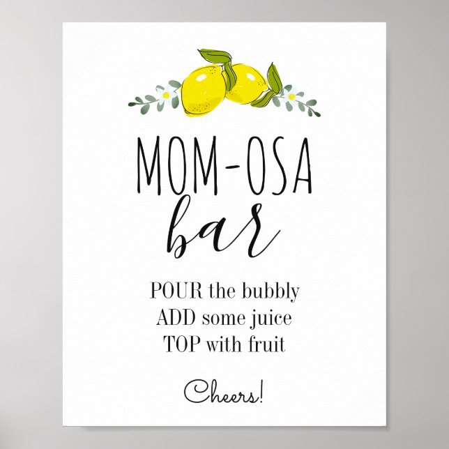 Floral Lemon Citrus Baby Shower Mama osa Bar Poster (Vorne)