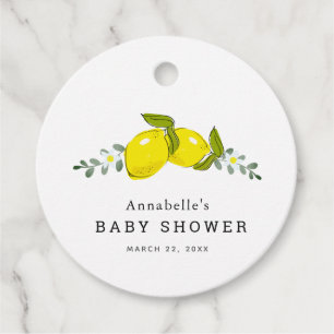 Floral Lemon Citrus White Baby Dusche Geschenkanhänger