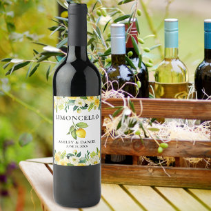 Floral Lemon Limoncello Hochzeitskartett Alkoholflaschenetikett
