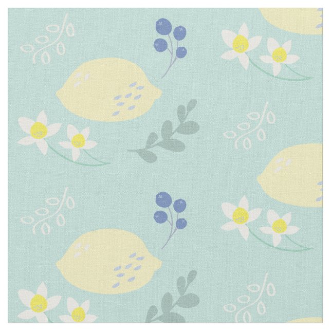 Floral Lemon Muster Minze Green Stoff (Nahaufnahme)