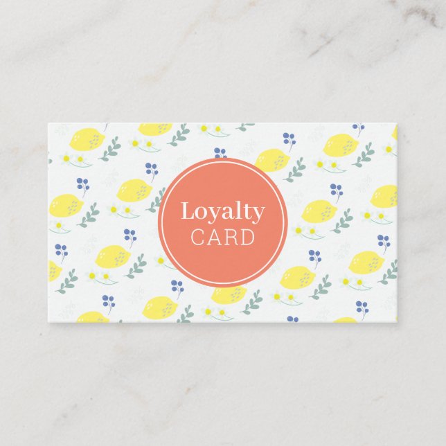 Floral Lemon Muster Niedlich Yellow Loyalty Card Visitenkarte (Vorderseite)