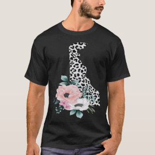 Floral Leopard Delaware Patriotische Frau Mädchen T-Shirt