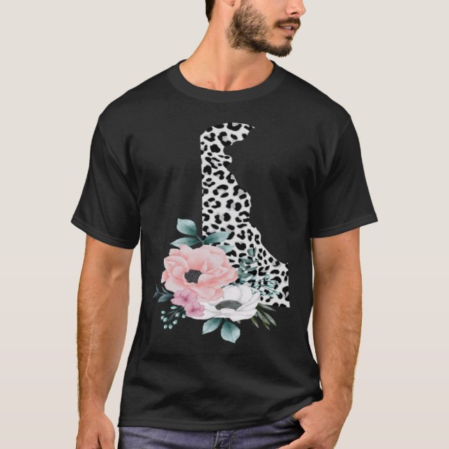 Floral Leopard Delaware Patriotische Frau Mädchen T-Shirt (Vorderseite)