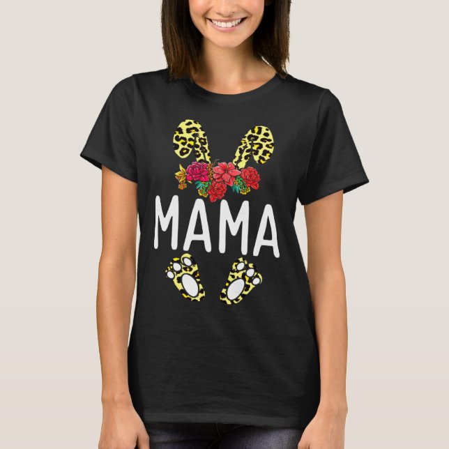Floral Leopard Mama Bunny Happy Easter Mother s Da T-Shirt (Vorderseite)