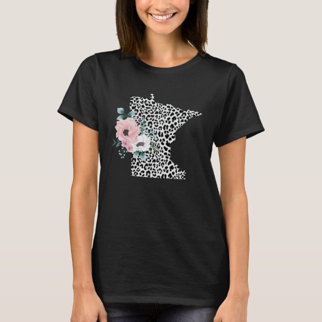 Floral Leopard Minnesota Patriotic Woman Girl T-Shirt (Vorderseite)