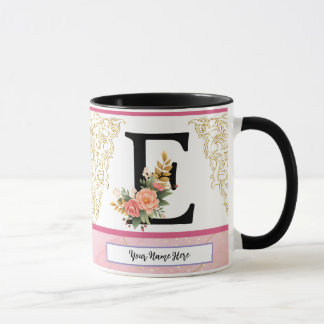 Floral Letter E Mug – Personalized Initial Cup wit Tasse