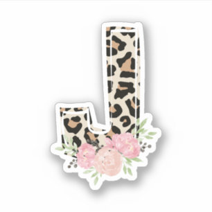 Floral Letter J Anfangsname Leopard Cheetah Print Aufkleber