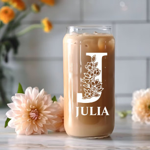 Floral Letter J Monogram Personalisiert Name Weiß Dosenglas