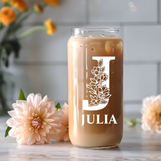 Floral Letter J Monogram Personalisiert Name Weiß Dosenglas