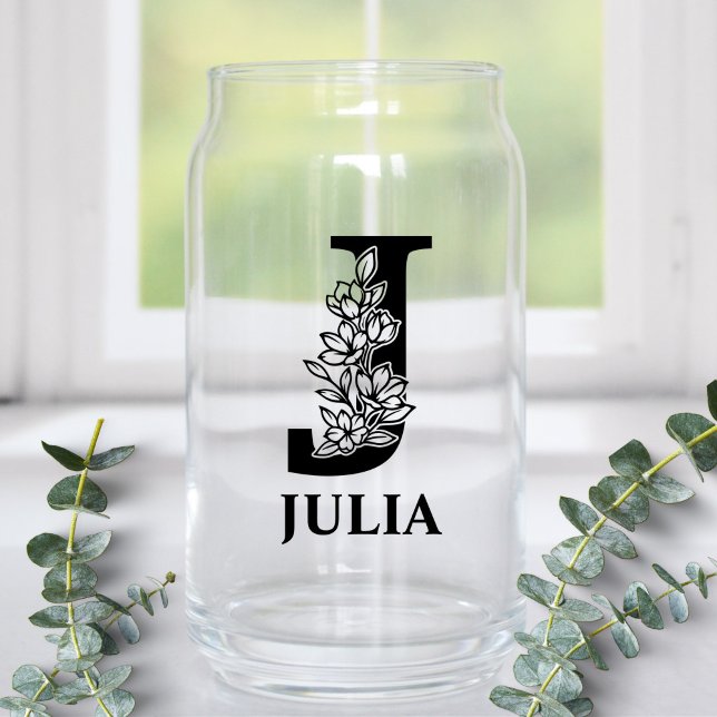 Floral Letter J Monogramm und Personalisierte Beze Dosenglas (Von Creator hochgeladen)