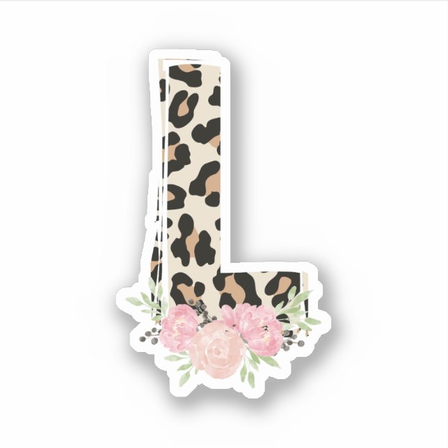 Floral Letter L Anfangsname Leopard Cheetah Print Aufkleber (Vorderseite)