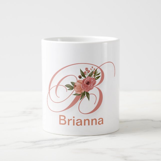 Floral Letter Modern Monogram Initial Jumbo-Tasse (Vorderseite)