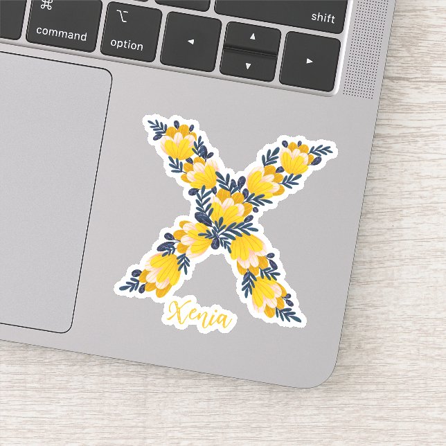 Floral Letter X kundenspezifische Vinyl-Aufkleber Aufkleber (Detail)