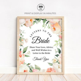 Floral "Letters to the Bride" Bridal Shower sign Poster