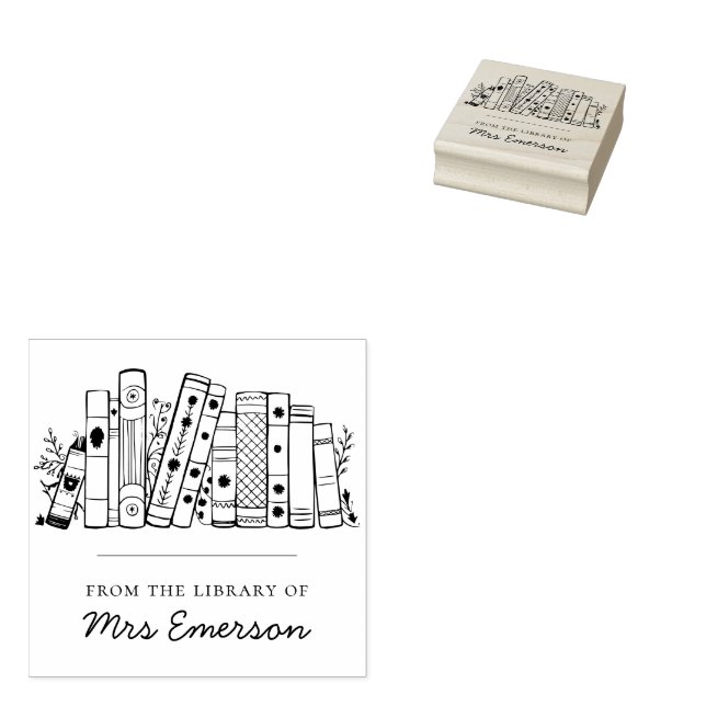 Floral Library Personalisiert Teacher Book Briefma Gummistempel (Stempel)