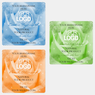 Floral Light Blue Green Orange Product Labels Logo Etiketten