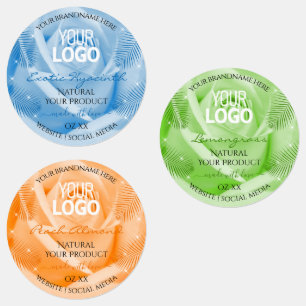 Floral Light Blue Green Orange Product Labels Logo Etiketten