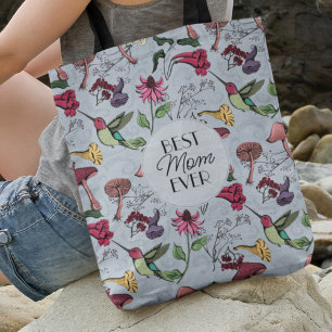 Floral Light Blue Hummingbird Garden Beste Mama je Tragetaschen Mit Langen Trägern