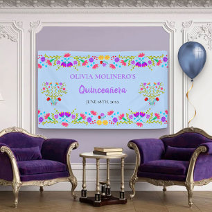 Floral Light Blue Mexiko Quinceanera Willkommen Banner